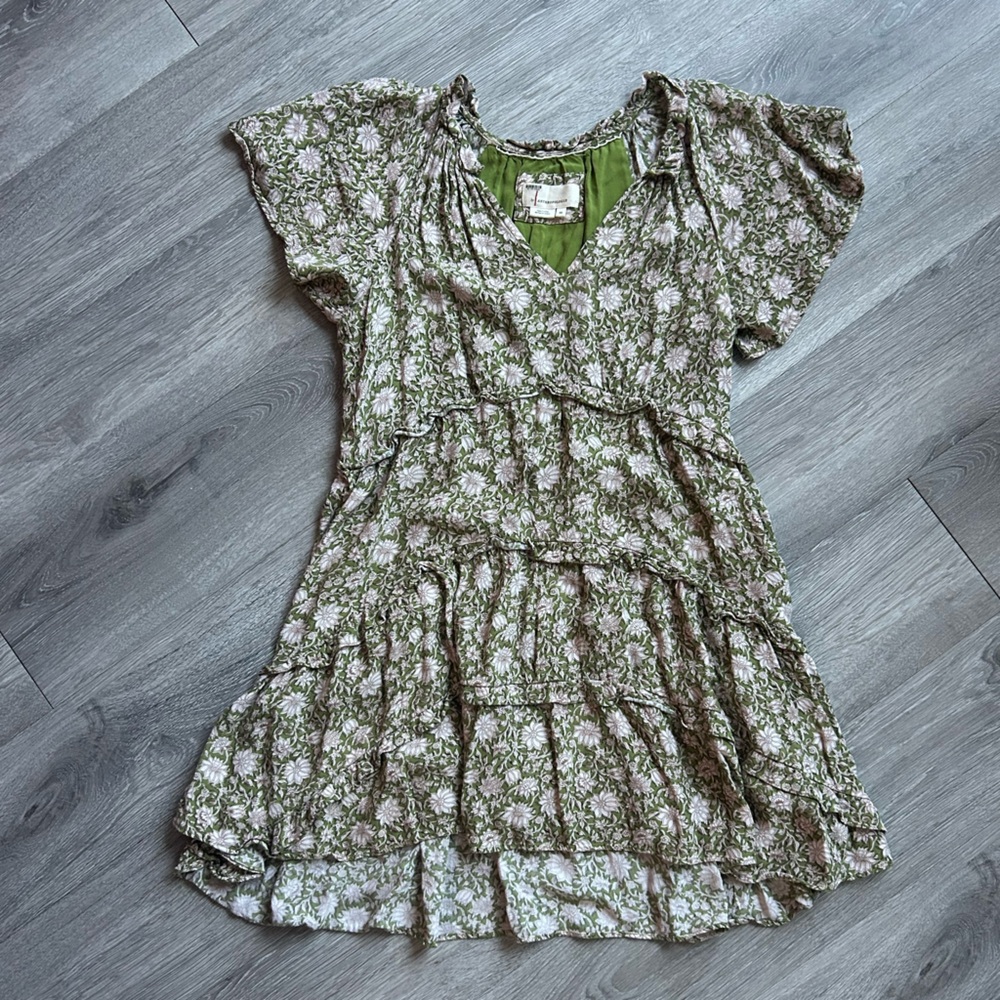 Anthropologie Green Moss Robin Tiered Dress Size XS